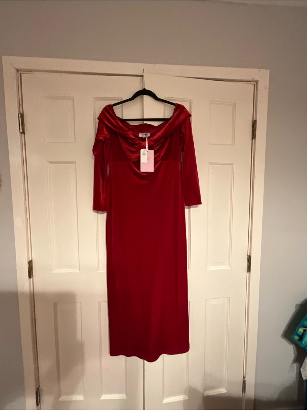 Old Navy Red Velvet Off-Shoulder Maxi Dress